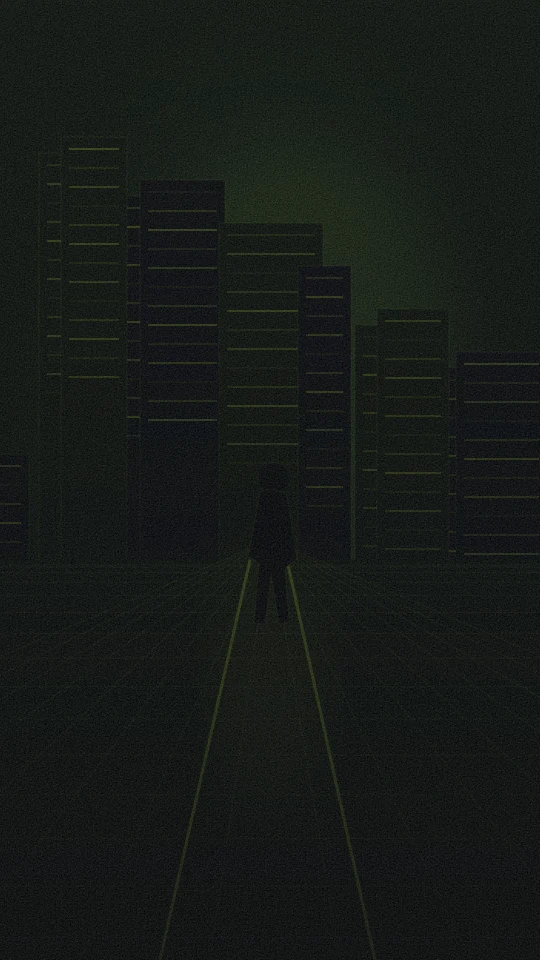 Neon green city lights reflected across an abstract midnight skyline